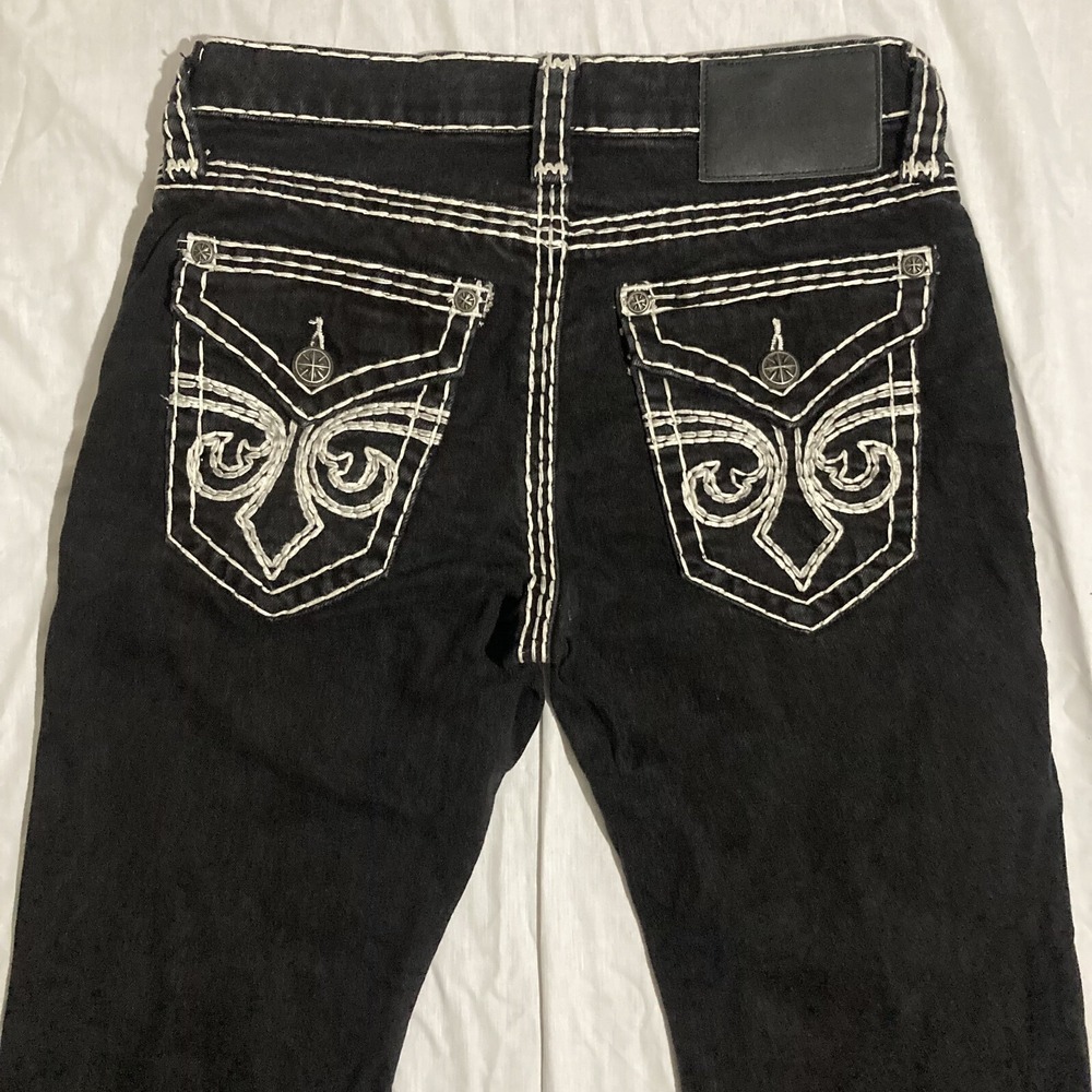 Affliction Jeans Womens Size 29 Cooper Straight Leg Thick Stitch Embroidered Y2K - Picture 3 of 9